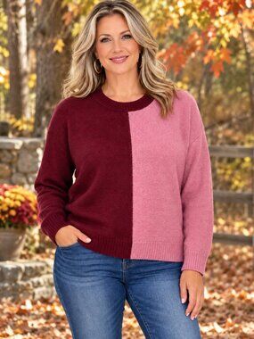 VIGOSS Sweater Cropped Colorblocked Red & Pink  XL